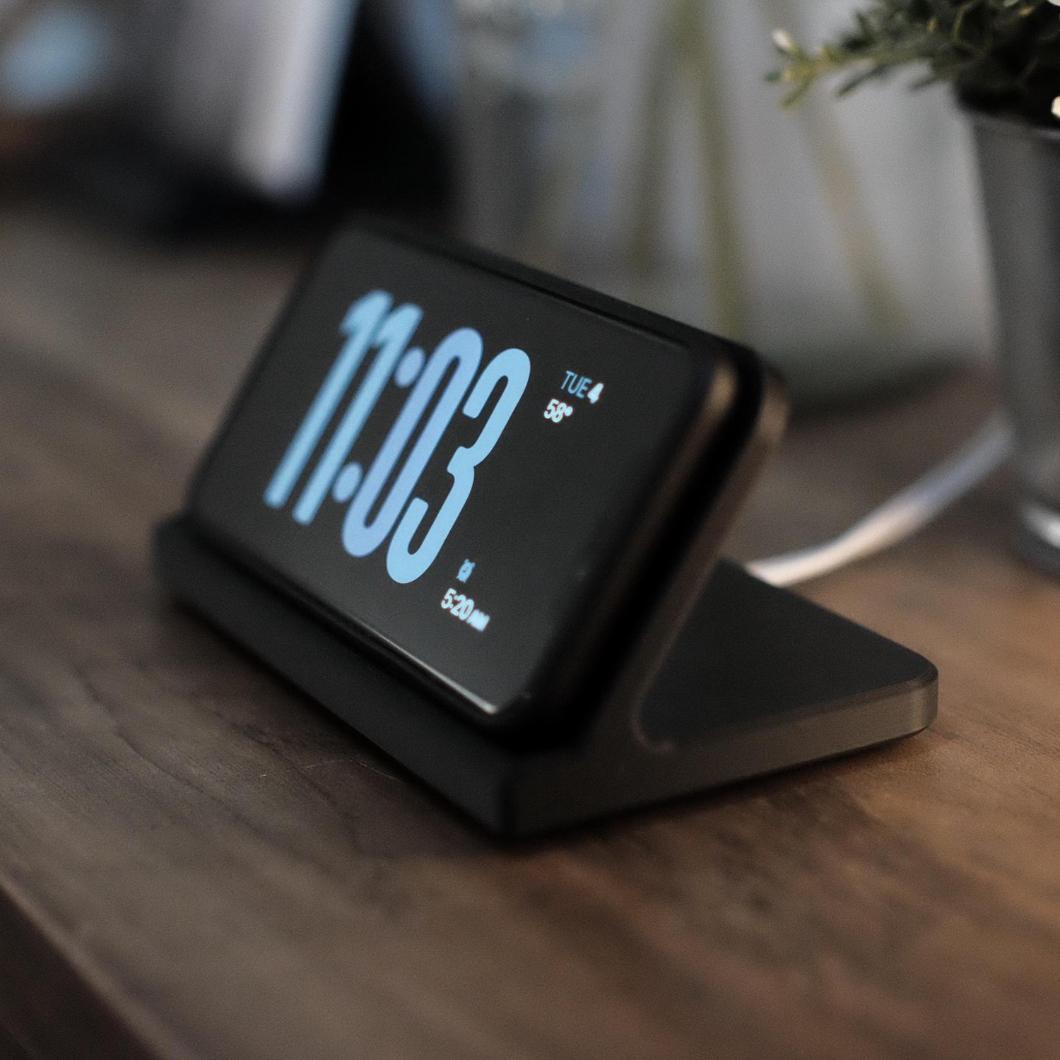 Sleek Angled Smartphone Charging Cradle, Minimalist Desktop Device Holder Optimized For Horizontal Display Mode