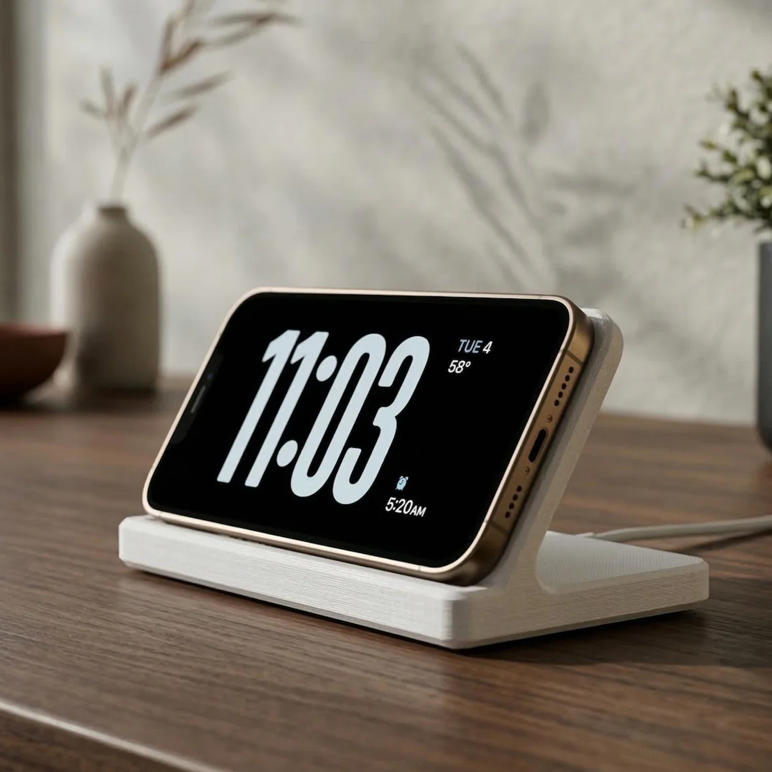 Sleek Angled Smartphone Charging Cradle, Minimalist Desktop Device Holder Optimized For Horizontal Display Mode