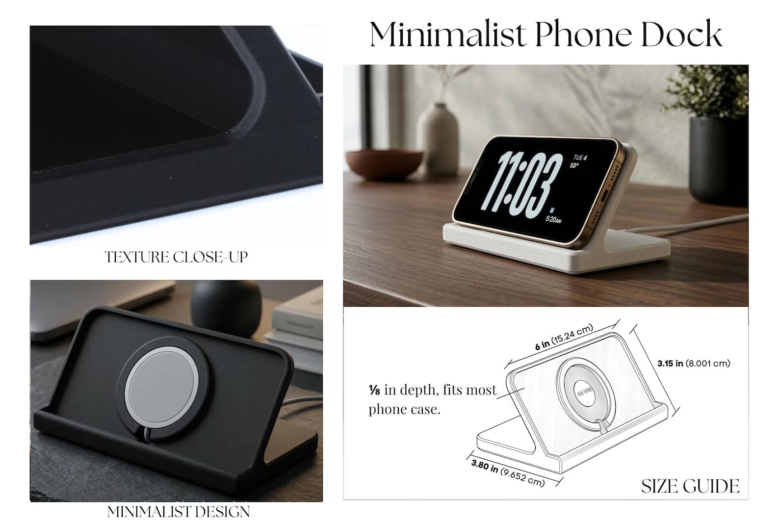Sleek Angled Smartphone Charging Cradle, Minimalist Desktop Device Holder Optimized For Horizontal Display Mode