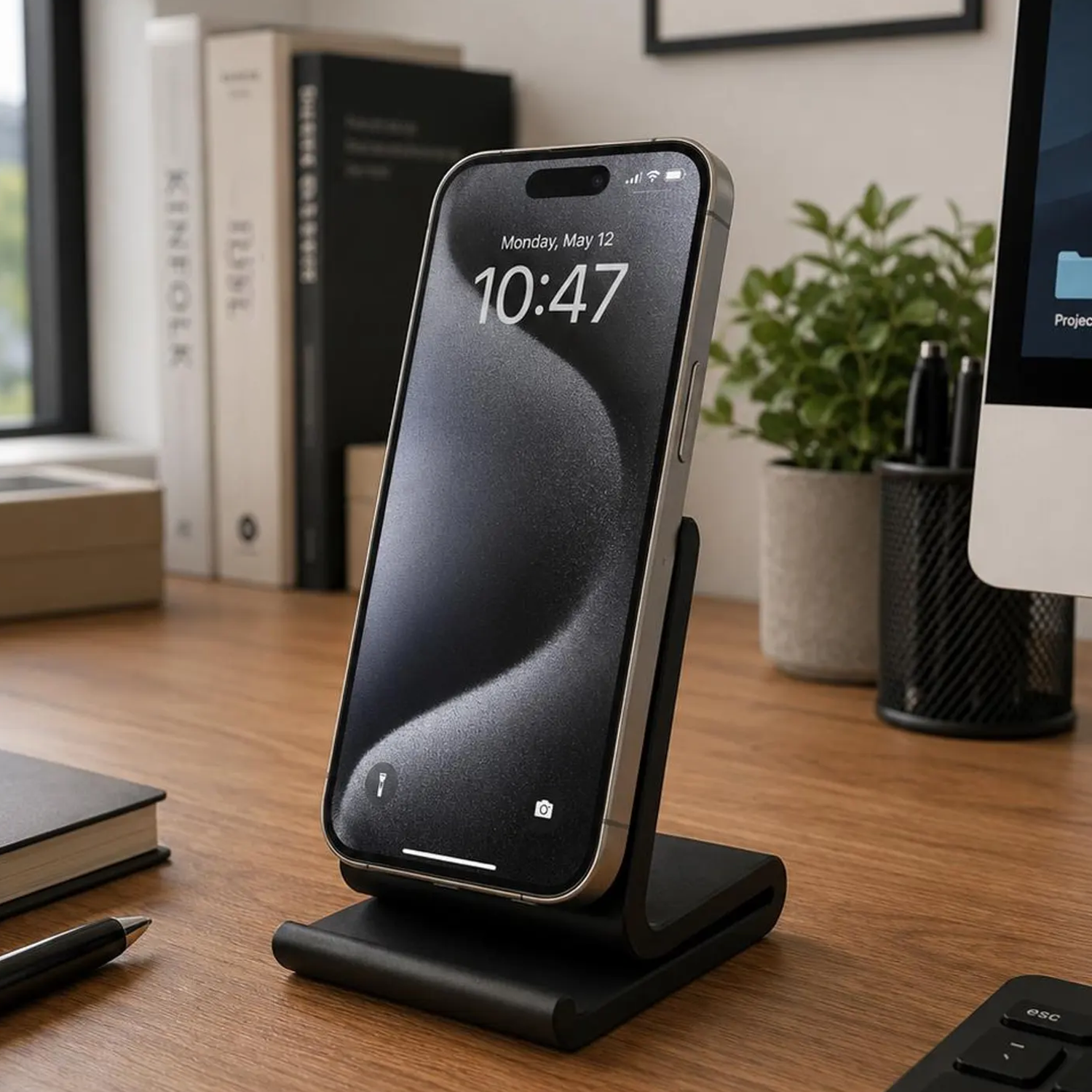 Streamlined Curved Smartphone Support Stand, Multi-Orientation Portable Device Holder For Desks And Countertops