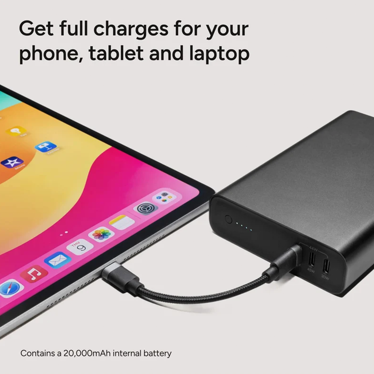 Multi-Port High Capacity External Power Pack, 20000Mah Portable Battery With Simultaneous Triple-Device Fast Charging