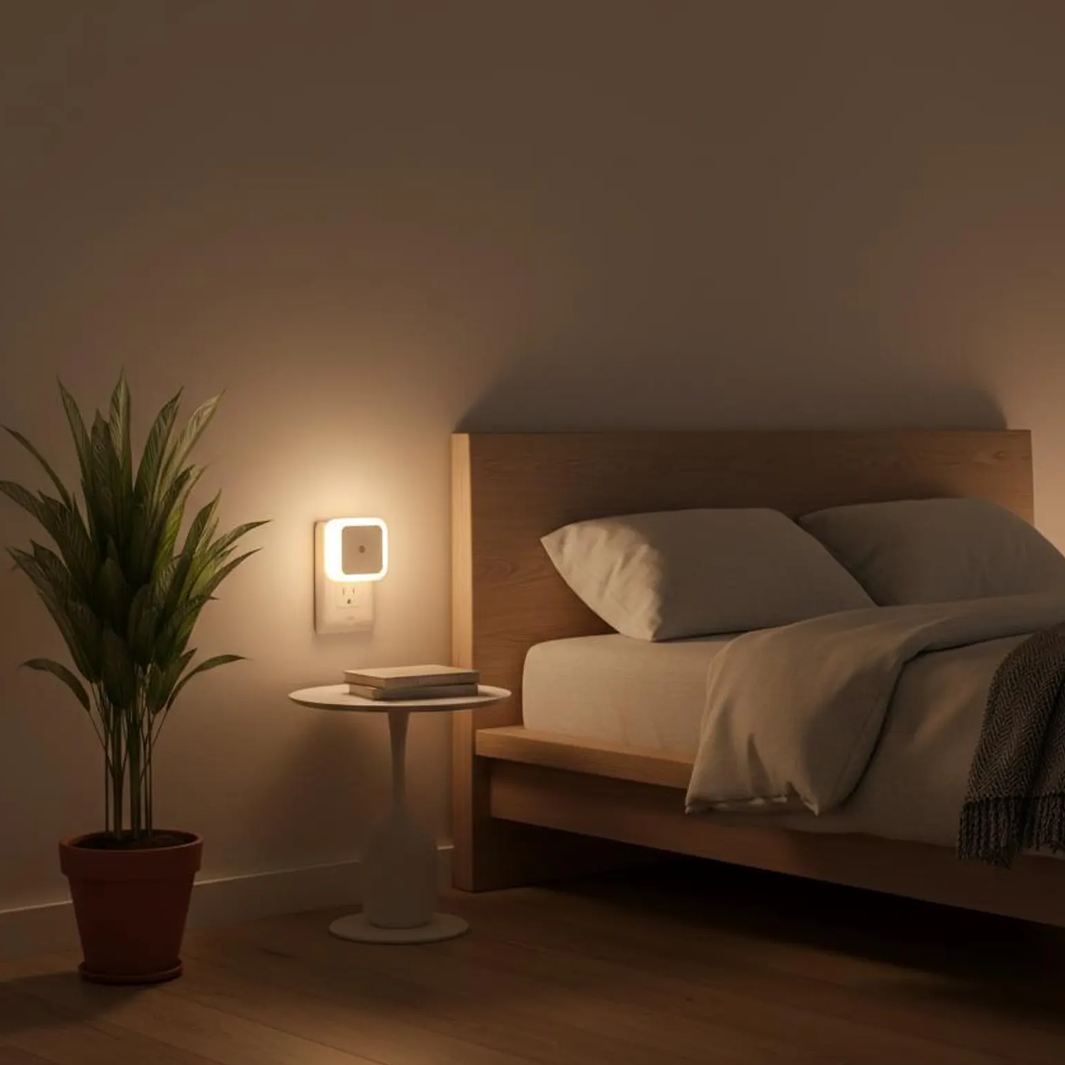 Plug-In Ambient LED Night Lamp, Auto On-Off Light Sensing Fixture With Gentle Warm Glow For Indoor Walkways